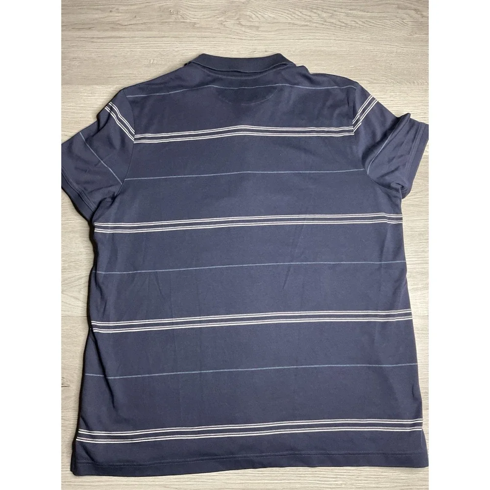 Banana Republic Mens XL Polo Shirt Navy Blue White Striped Short‎ Sleeve Cotton